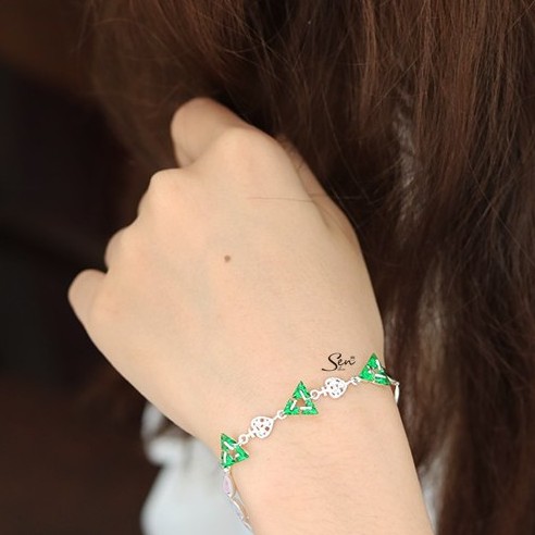 Lắc tay 3 tam giác hột xanh bạc 925 Senyda Jewelry LT043