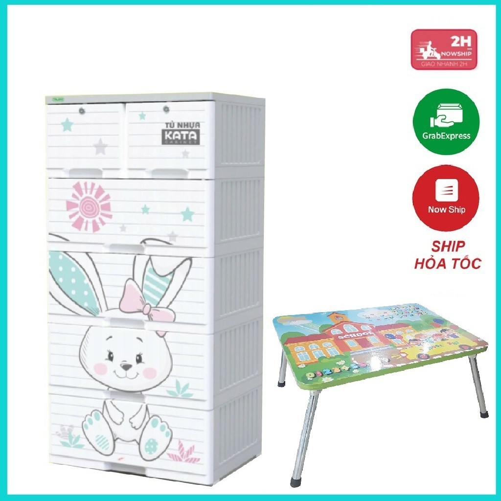 Tủ nhựa KATA 5 tầng ( 60cm x 48cm x 124cm ) HỌA TIẾT NGẪU NHIÊN- TẶNG KÈM BÀN XẾP CHO BÉ