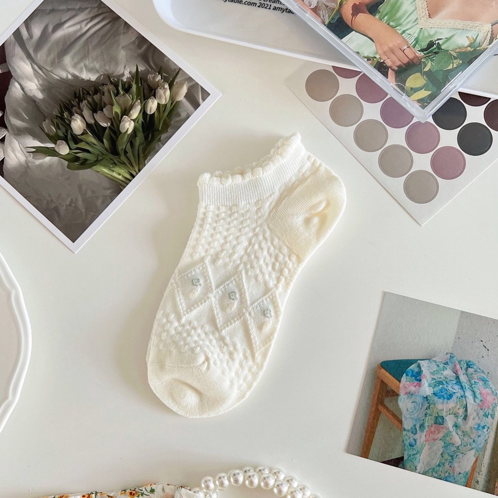 Tất cổ ngắn nữ bèo hoa ren cố thấp thời trang hàn quốc đẹp giá rẻ cotton kháng khuẩn MRSOCKS VN083