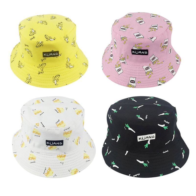 YAYA` Summer Harajuku Panama Bucket Hat Banana French Fries   Hip-Hop Reversible Fisherman Cap