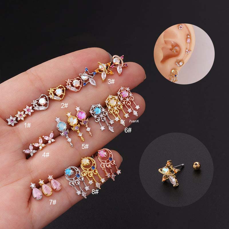 Khuyên Tai Hình Hoa / Ngôi Sao / Trái Tim Bằng Thép Không Gỉ 20g