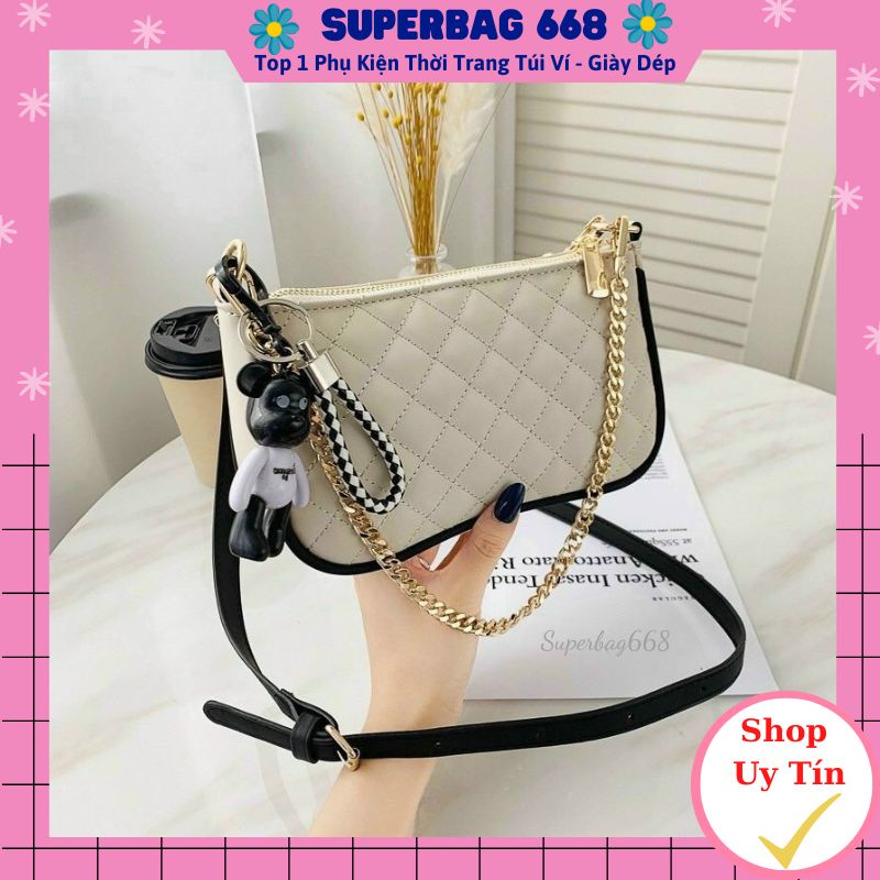 Túi kẹp nách, túi xách nữ đeo vai đeo chéo đi chơi giá rẻ trần trám tặng kèm gấu Superbag668 425