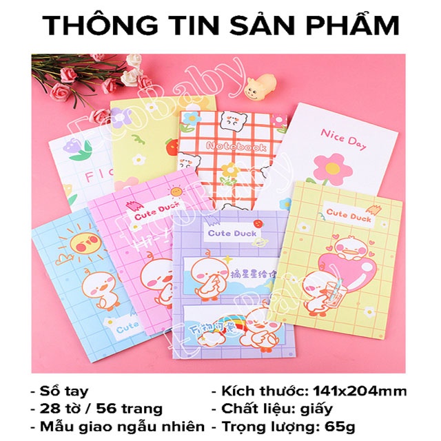 Sổ Tay A5 Dùng Ghi Chép Hoặc Nhật Ký Khâu Gáy 60 Trang (Cả Bìa) Kẻ Ngang Họa Tiết Cute Dễ Thương - EcoBaby