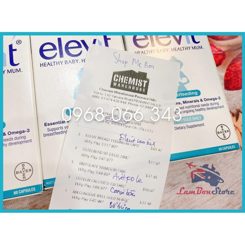 [Có Tem Chemist] Elevit sau sinh cho Mẹ, Elevit Bú, Elevit Breastfeeding 60 viên (Date 2023) - Xuất xứ Úc