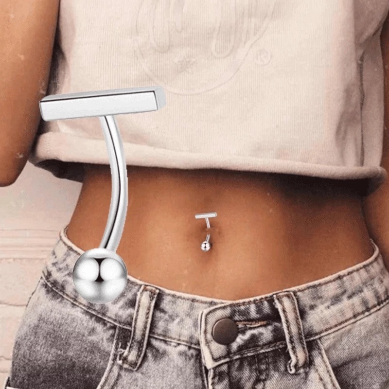 Khuyên Rốn Dạng Chữ T Bằng Thép Không Gỉ Cá Tính Cho Nữ