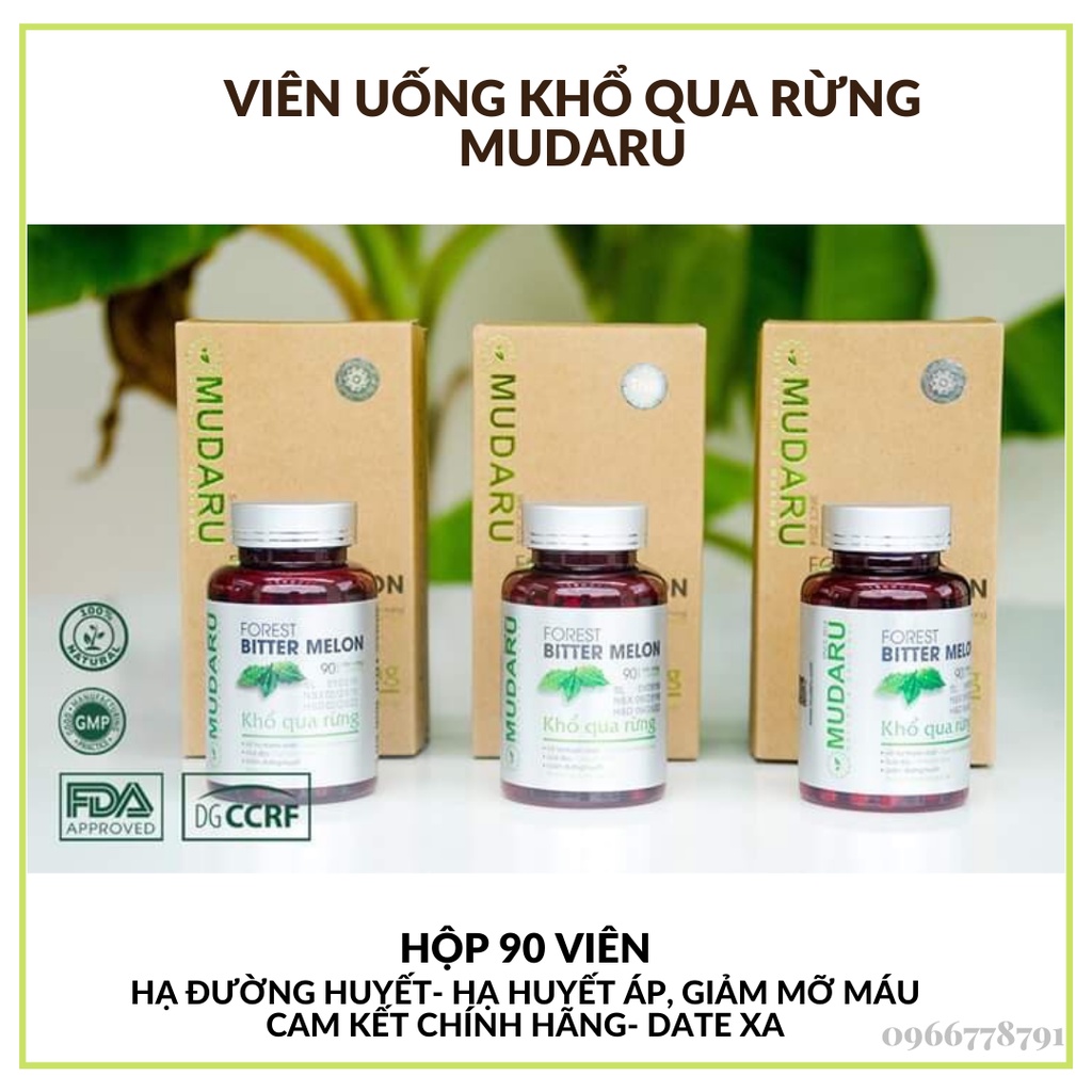 Combo 2 hộp Viên uống Khổ qua rừng Mudaru 90 viên giúp ổn định đường huyết hạ huyết áp