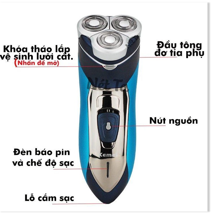 Máy Cạo Râu 3 Lưỡi Tròn Chống Nước Cao Cấp KEMEI KM-7390 - Hàng Nhập Khẩu