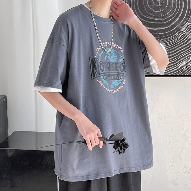 Áo thun tay ngắn dáng rộng họa tiết độc đáo thời trang cho nam và nữ