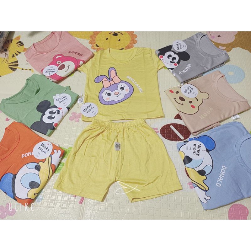 Bộ quần áo thun lạnh cộc tay cho bé Minky mom