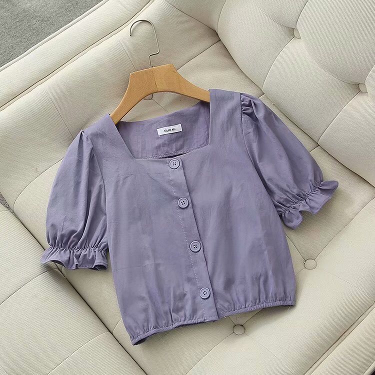 Áo croptop nữ tay phồng áo tay ngắn dễ thương