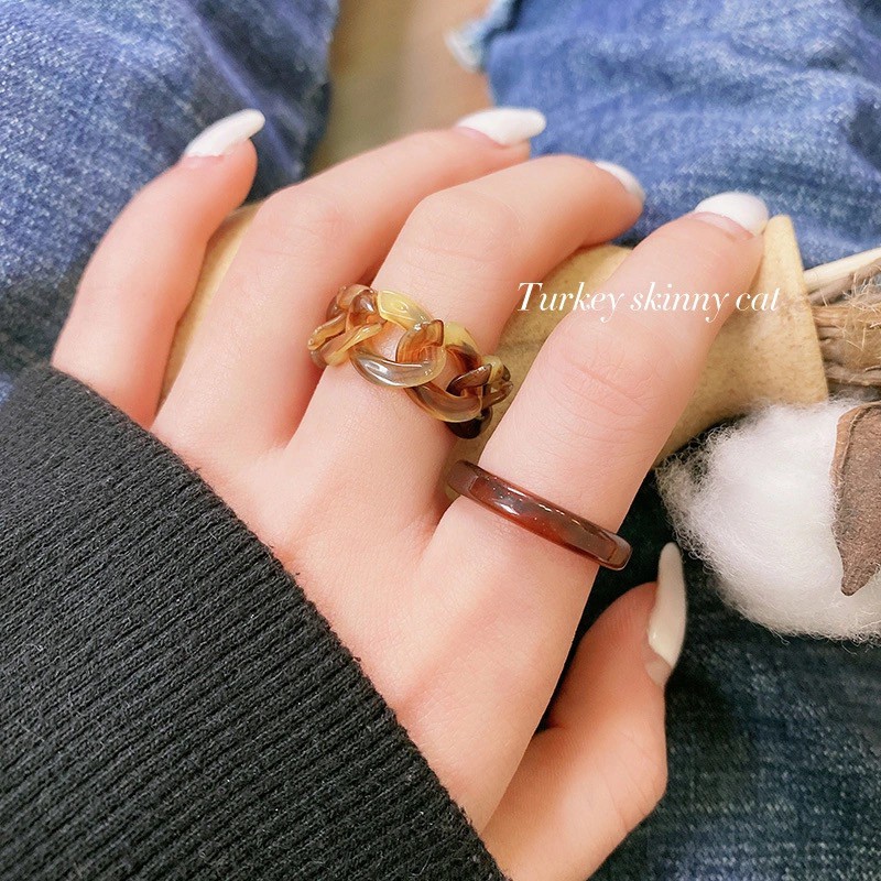 Set 2 nhẫn dây xích acrylic retro thời trang Hàn Quốc