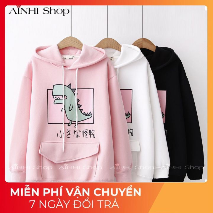 Áo Hoodie Nữ - Áo Khoác Hoodie Hình Khủng Long Cute Vải Nỉ Nhiều Màu Freesize Dưới 60kg
