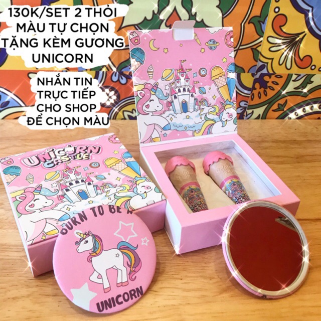  [CHÍNH HÃNG] [TẶNG GƯƠNG] SET 2 THỎI SON QUE KEM UNICORN CASTLE