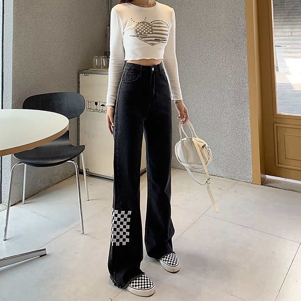 Quần Jeans Nữ Lưng Cao Ống Rộng Thời Trang Hàn Quốc
