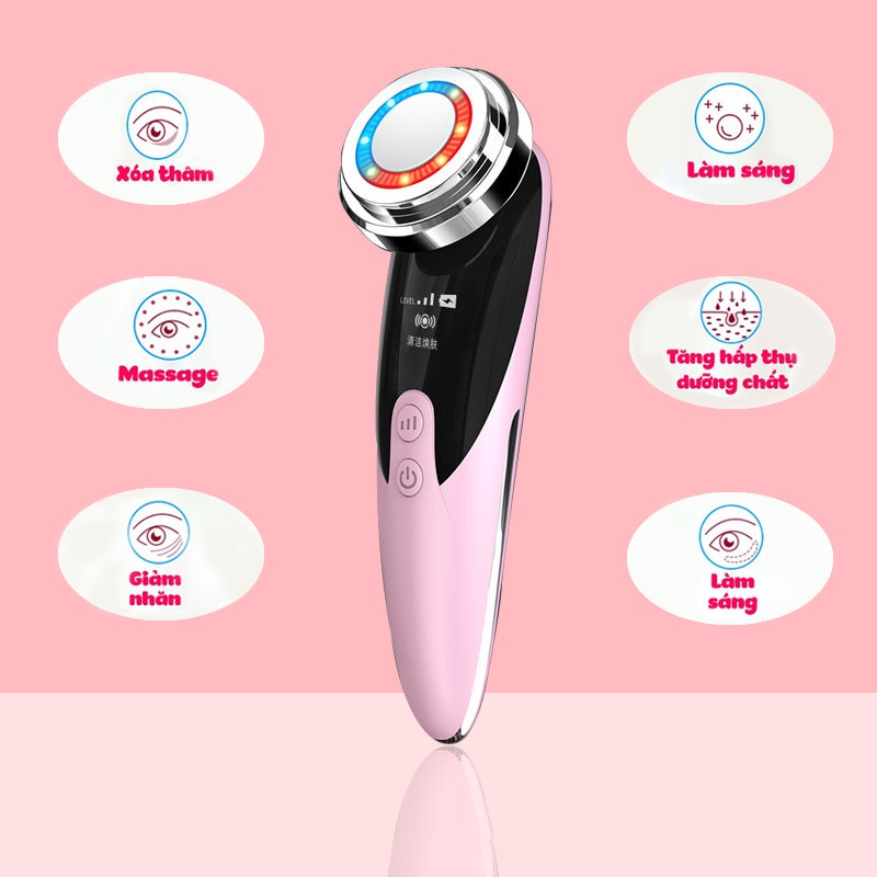 Máy Rửa Massage Mặt Ion 2 In 1 Làm Sạch Sâu &amp; Hấp Thụ Dưỡng Chất Bằng Công Nghệ Sóng Âm (Tặng Kèm Dây Sạc)