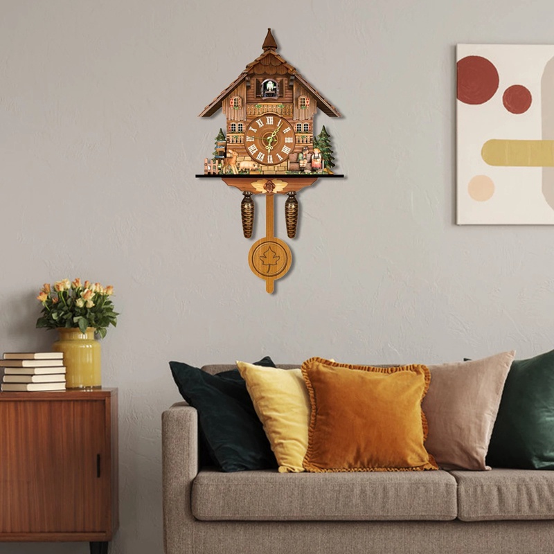 Cuckoo Clock Living Room Wall Clock Retro Style Forest Cuckoo Alarm
