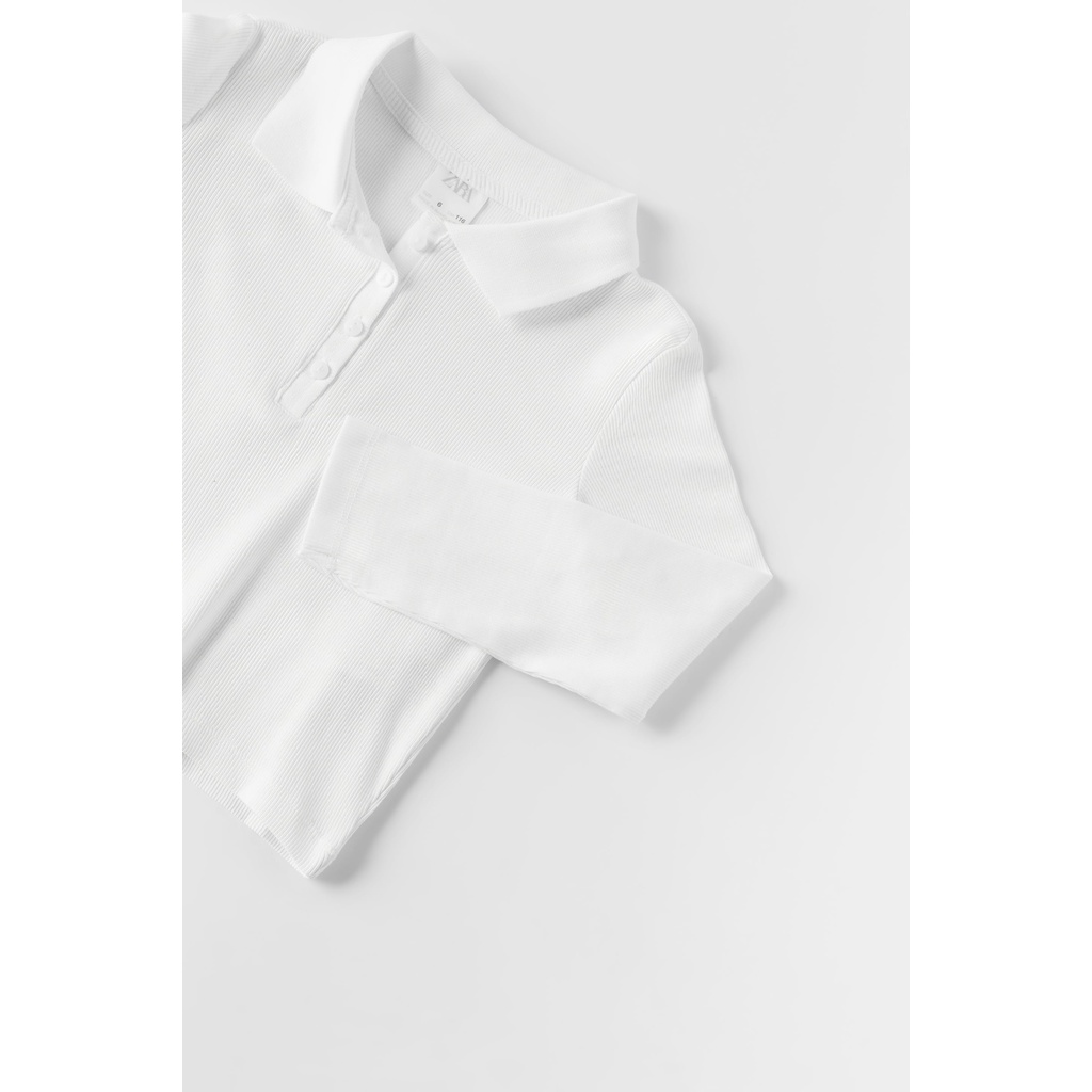 ZARA Đức - Áo thun gân cổ polo kid tay dài trắng xanh đen thun nút lửng co dãn sale auth new tag cao cấp 3402/110