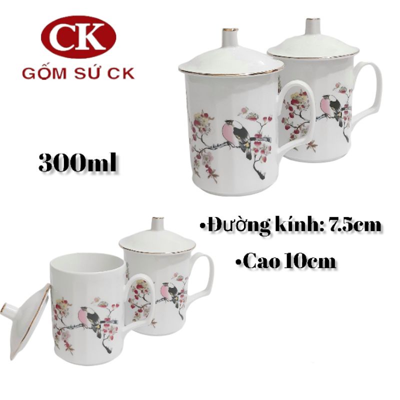 Ly sứ có nắp gốm sứ CK Việt Nam 350ml- có nắp lẻ