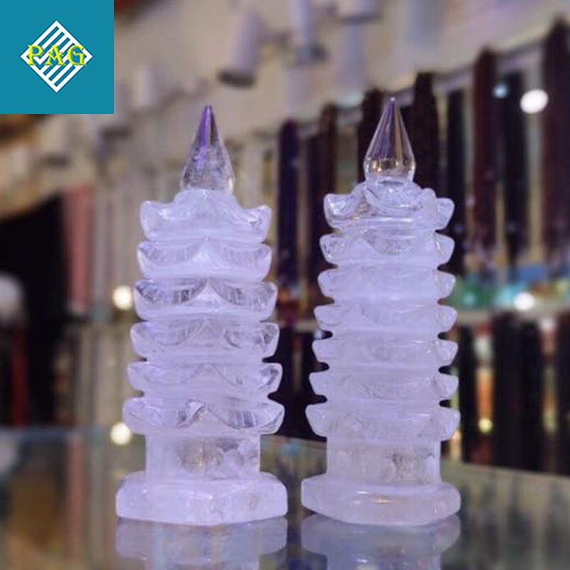 Tháp Văn Xương 9 Tầng Đá TA. Trắng Tự Nhiên - Vật Phẩm Phong Thuỷ Để Bàn