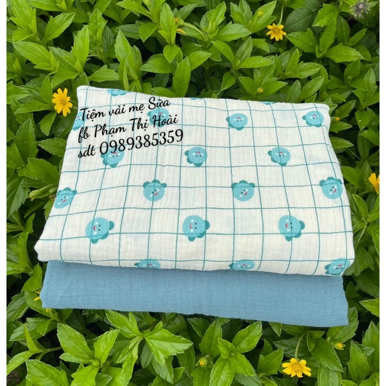 vải xô muslin 2 lớp cao cấp loại 1 hình con gà xanh may quần áo,khăn tắm cho bé