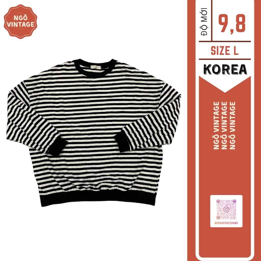 Áo Sweater Nỉ Sọc Trắng Đen Unisex Form Rộng Phong Cách Hàn Quốc