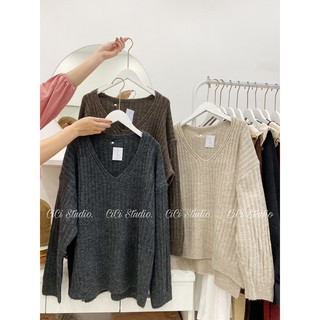 Áo len trơn cổ tim xẻ vạt