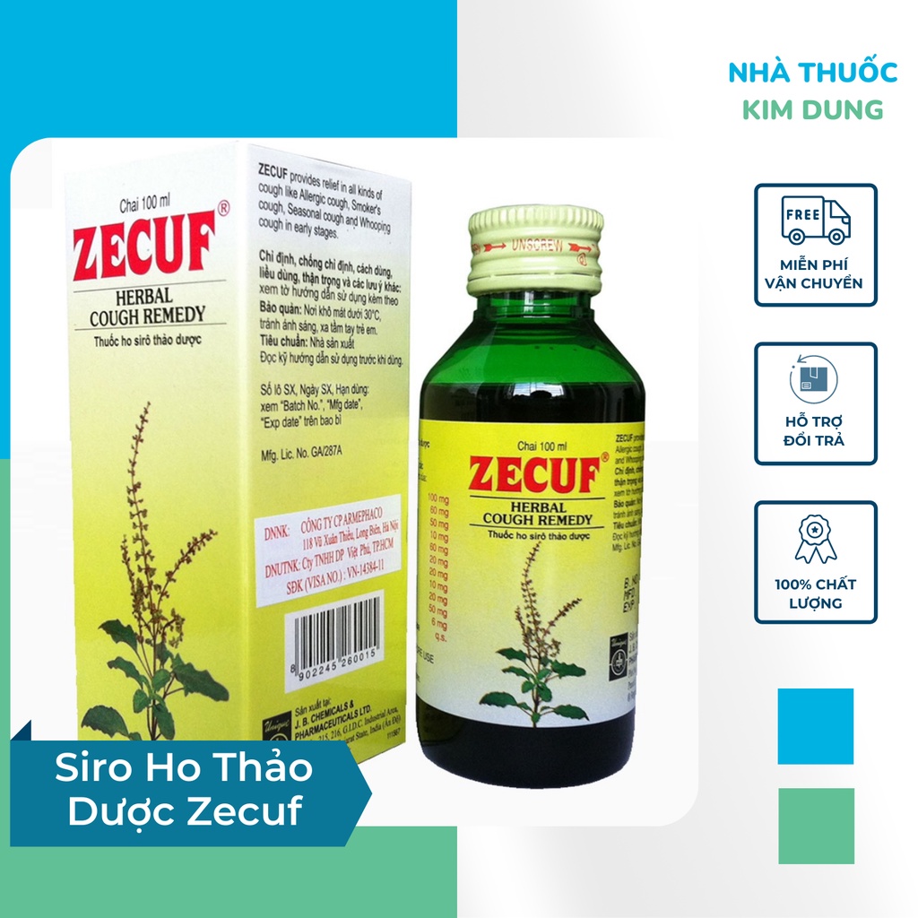 Siro Ho Thảo Dược Zecuf Hỗ Trợ Bổ Phế Dịu Họng Giảm Ho Amidan Long Đờm 100ml
