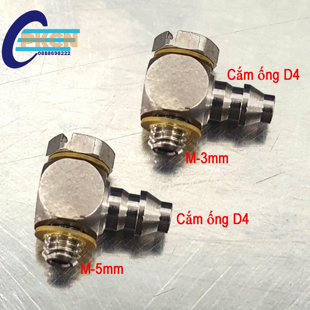 - (10 cái) Đầu nối vuông - 1 đầu đuôi chuột cắm ống khí phi 4 - 1 đầu Ren M3 M5
