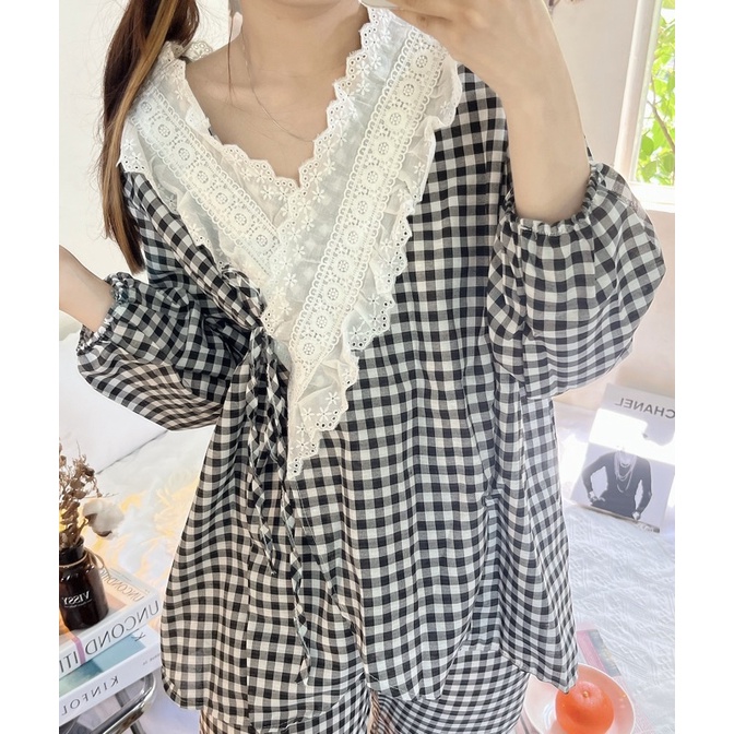 Bộ ngủ pijama dài caro ulzzang order