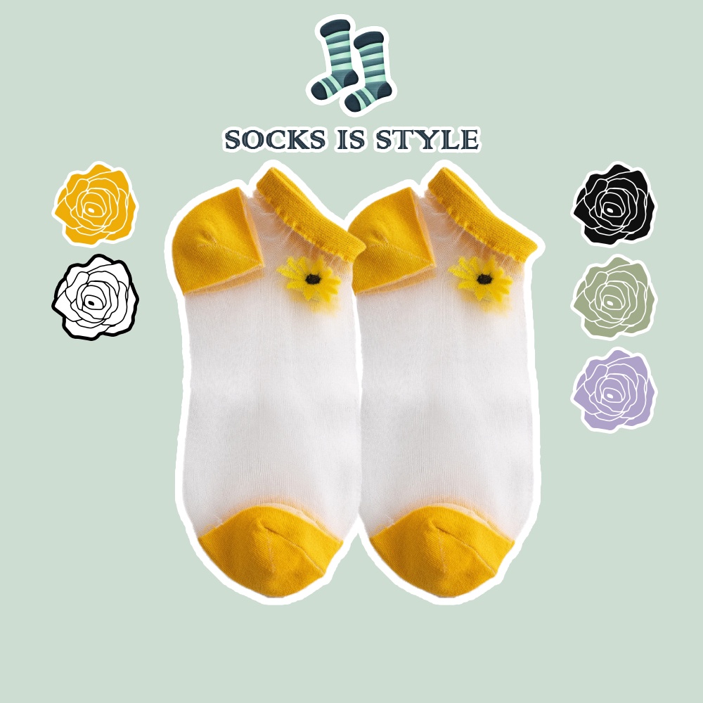 Tất Vớ Nữ Lụa Cotton Siêu Thoáng Khí Xuân Hạ Họa Tiết Hoa Cúc Dịu Dàng Xinh Xắn