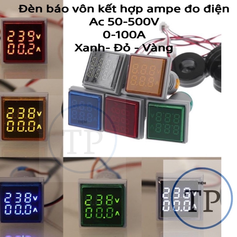 Đèn báo vôn ampe volt (vôn kế 50-500V) và ampe (ampe kế 0-100A) màn hình led (tròn vuông) - màu ngẫu nhiên