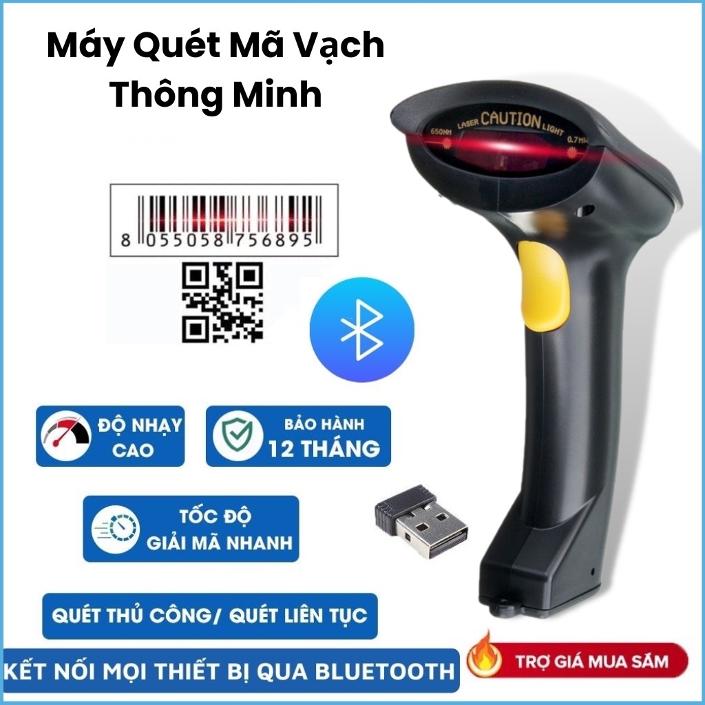 Máy Bắn Mã Vạch Không Dây Cao Cấp, Quét Mã Vạch Hàng Hóa, Công Nghệ Laser Tiên Tiến, Nhanh Chóng - Hiệu Quả- Chính xác.