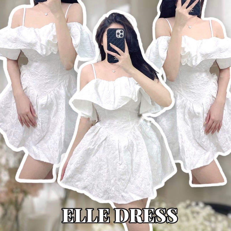 ELLE DRESS | Váy BabyDoll Gấm Xốp Hai Dây Trễ Vai Bèo Tiểu Thư