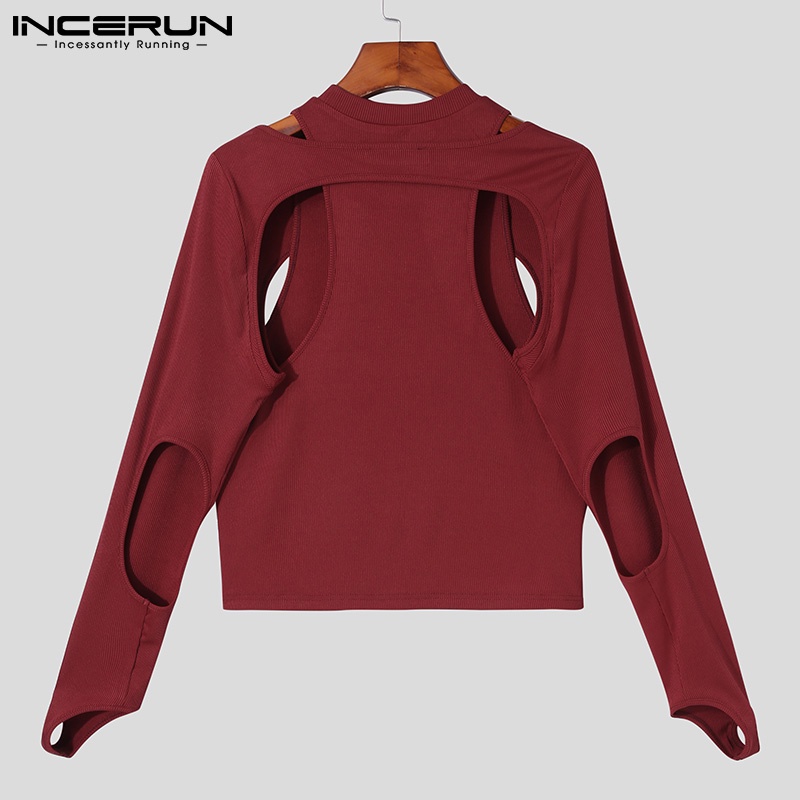 Set 2 món INCERUN gồm áo croptop tay dài và áo ba lỗ màu trơn thời trang dành cho bạn nam