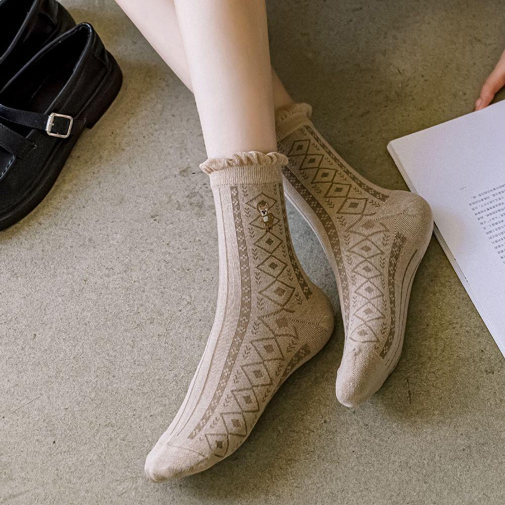 IVORY Vớ Cotton Co Giãn Thêu Họa Tiết Hoa Dễ Thương Phong Cách Harajuku Cho Nữ