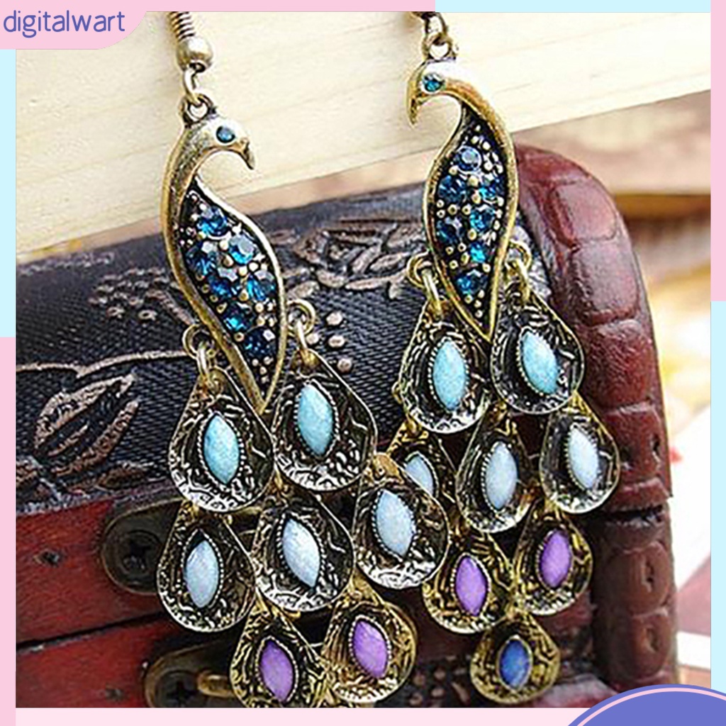 Khuyên tai hình con công đính đá cổ điển cho nữ