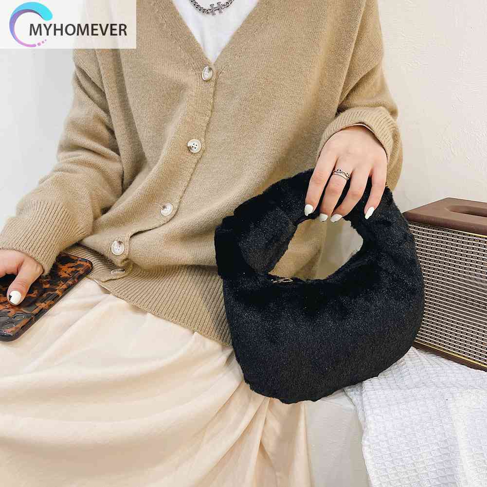 Túi Xách Lông Nhung Màu Trơn Hình Đám Mây Thời Trang Thu Đông Cho Nữ