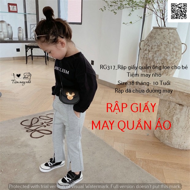 RG317_Rập giấy may quần ống loe bé gái