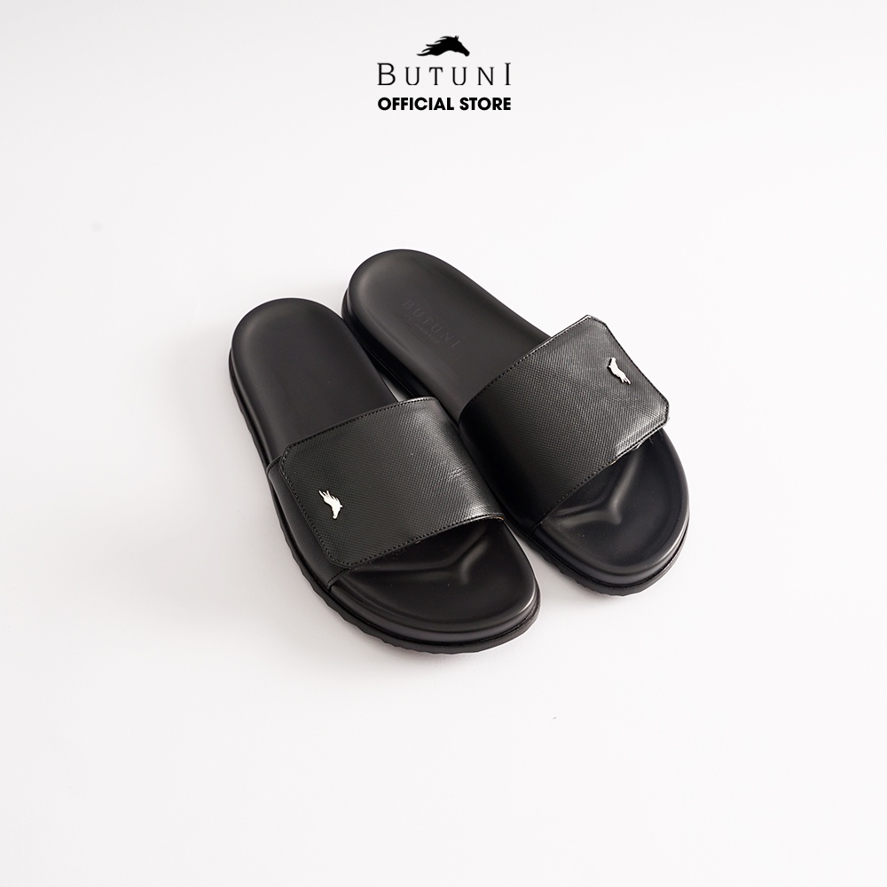 Dép quai ngang da thật Butuni Roma Ergo Slippers - Đen