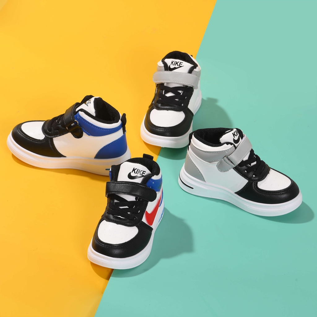 Giày Sneaker Trẻ Em 2 Đến 14 Tuổi Đi Được Cả Bé Trai Và Bé Gái Thiết Kế Cổ Cao Chất Liệu Da PU Đế Cao Su Non Mềm Mại