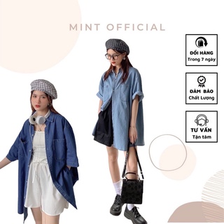 Áo sơ mi denim bò giấy oversize có hai màu