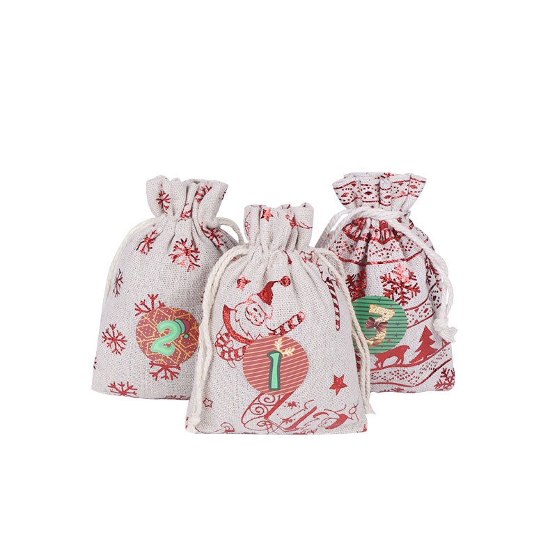 Set 24 Túi Vải Lanh Cotton Đựng Quà Giáng Sinh