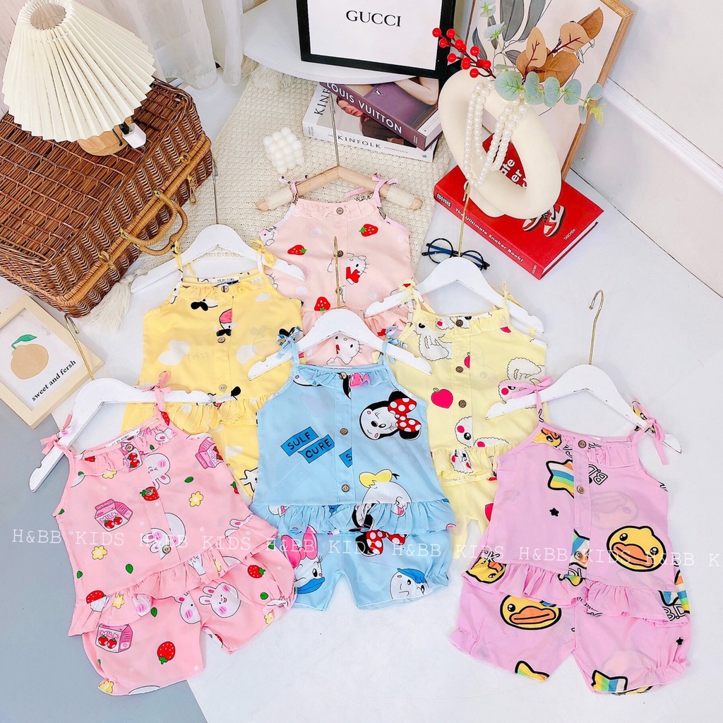 (14 - 17kg) Bộ 2 dây cho bé gái vải lanh mềm.