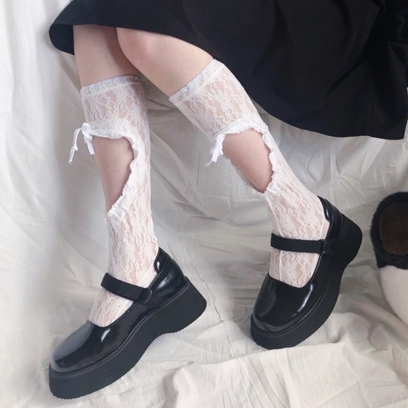 Xiangbao Vớ Phối Ren Rỗng Họa Tiết Trái Tim Trái Tim Khoét Rỗng Phong Cách Gothic Harajuku Ngọt Ngào Cho Nữ Me