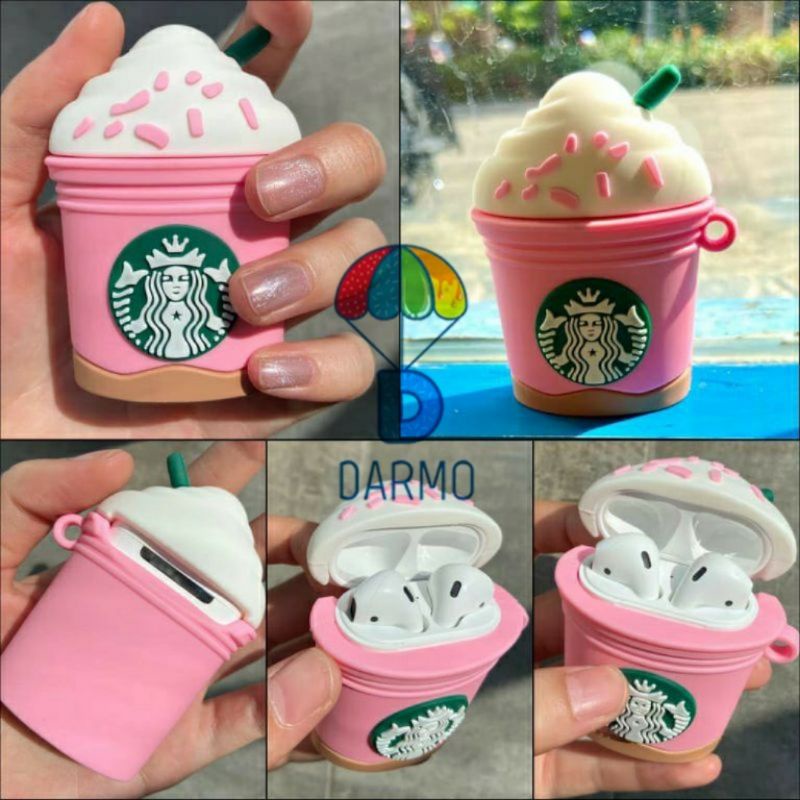 (Order 10 ngày) Case bảo vệ Airpods Pro/1/2 cốc cà phê starbucks frappuccino sakura kèm móc khóa mẫu 3