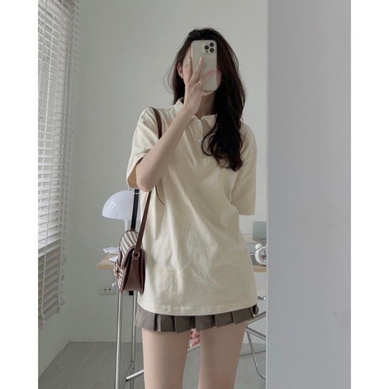 Áo polo tay lỡ 100% cotton nam nữ mặc được, áo cặp unisex ulzzang - ẢNH THẬT