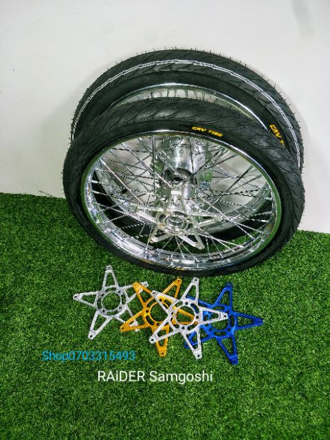 CẶP BÁNH CĂM RAIDER SATRIA NIỀN SAMGOSHI THÁI 1.4 1.6 VỎ CAMEL KÈM PAT ĐĨA TRƯỚC GẮN NHƯ ZIN