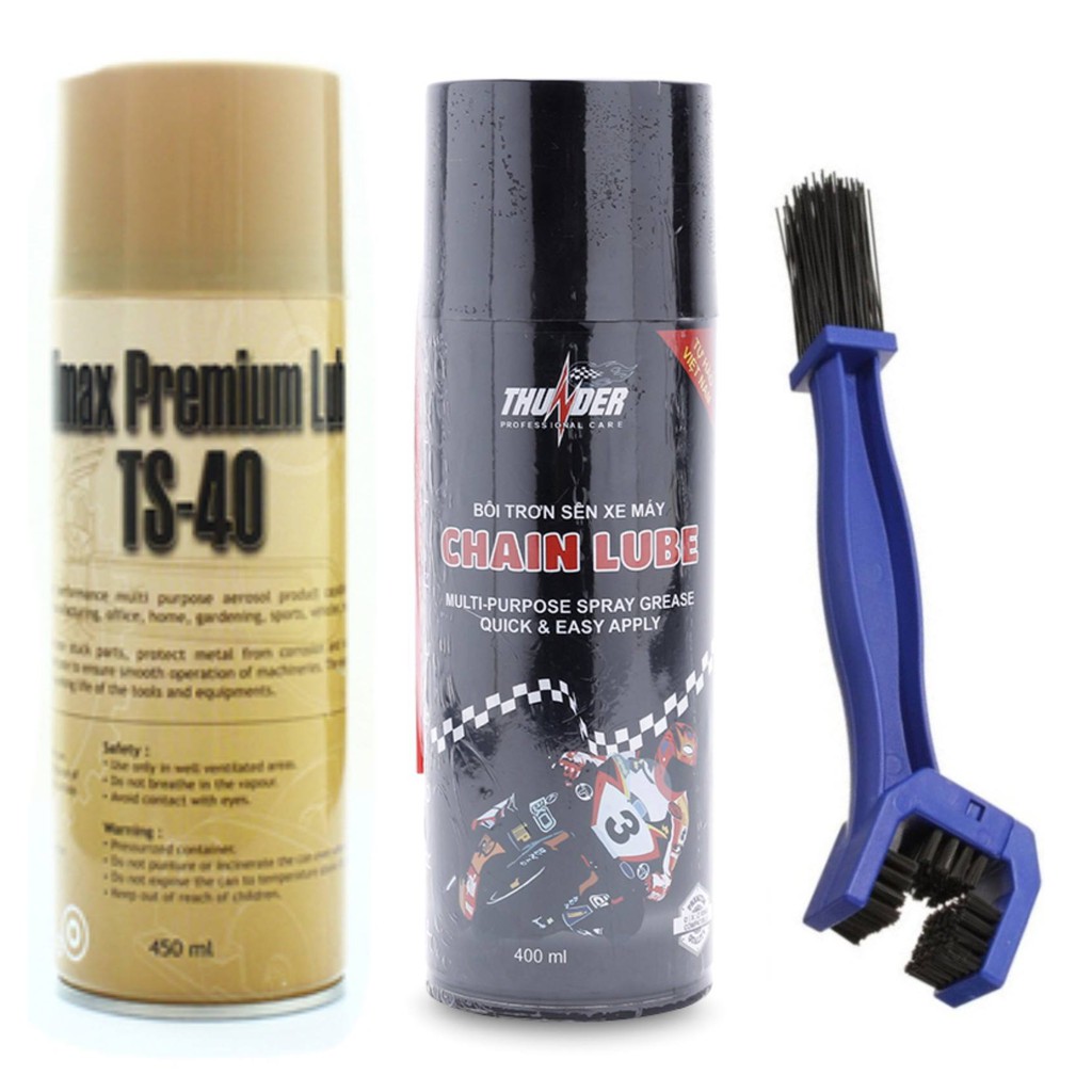 Bộ 3 sản phẩm vệ sinh sên TS40 450ml, bảo dưỡng sên Thunder Chain Lube 400ml và bàn chải 3D chuyên nghiệp