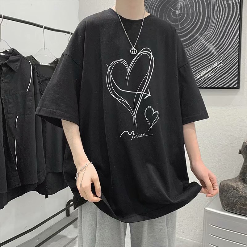 Áo thun tay ngắn cổ tròn dáng rộng in họa tiết Graffiti phong cách Hàn Quốc thời trang cho nam size M-5XL