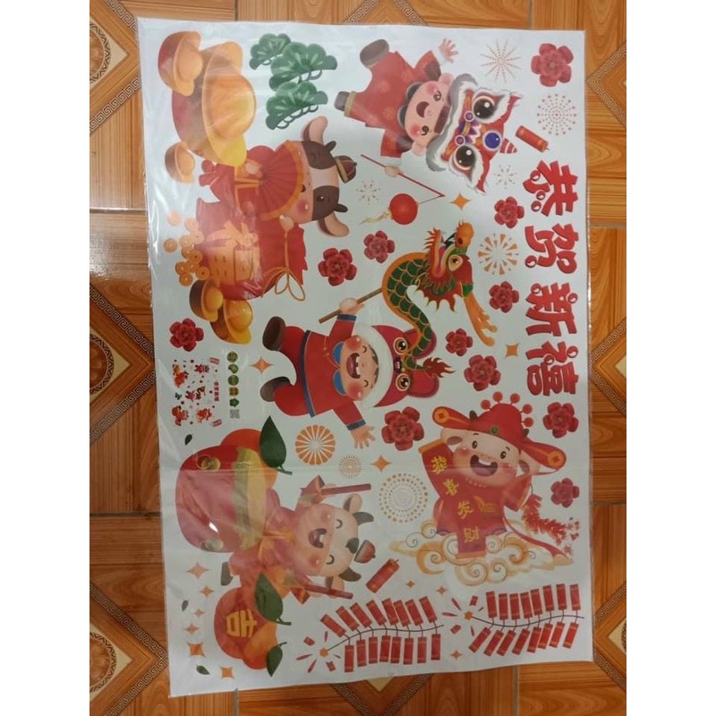 Decal Dán Cửa Hoạ Tiết Mừng Năm Mới